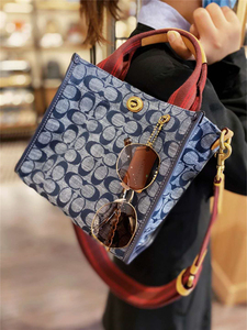 coach蔻驰女包帆布印花哈顿香布雷手提购物袋单肩斜挎包托特包潮