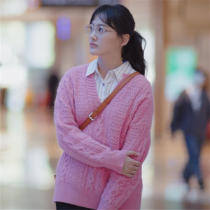 00慕妮服装店淘宝当爱情遇上科学家李霖菲静静同款拼接格纹长袖毛衣