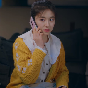 舍我其谁程了李兰迪同款黄色镂空毛衣开衫长袖休闲针织衫上衣女潮