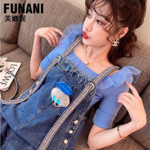 艾米粒时尚减龄套装女2022夏季新款蕾丝拼接上衣百搭背带裤两琪琪