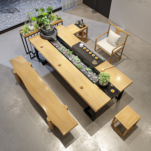 实木循环流水茶桌景观一体养鱼禅意艺术茶台小桥新中式功夫茶几