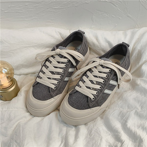 2024春季新款帆布鞋女低帮成年车缝线水洗布韩版灰色布鞋潮流女鞋