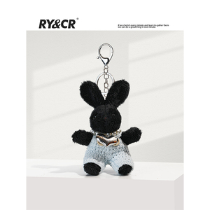 rycr蓝衣黑色兔子毛绒公仔包包书包挂件diy创意钥匙扣挂饰小饰品