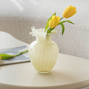 法式芬顿花瓶高级感玻璃ins奶玉色客厅插花摆件中古花器高级感