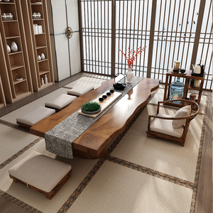 日式实木功夫茶桌飘窗小茶台家用榻榻米禅意矮桌阳台原木大板茶几