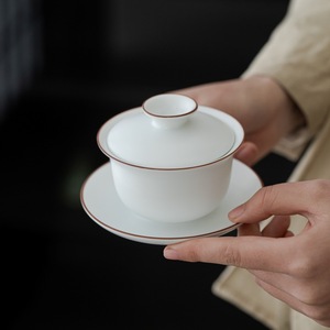 哑光脂白盖碗陶瓷茶杯镂空底座三才碗主泡器功夫茶具白瓷泡茶碗