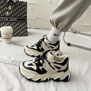 森马官方旗舰店网红老爹鞋女ins潮2022年春季新款百搭厚底黑白拼