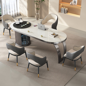 意式岩板茶桌椅组合轻奢现代高级感家用阳台泡茶桌办公一体茶台
