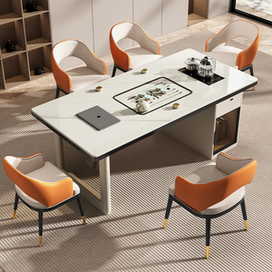 岩板茶桌椅组合一桌五椅现代简约泡茶桌家用喝茶办公茶台茶具套装