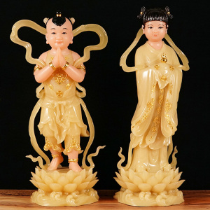 汉白玉金童玉女佛像善财童子龙女佛像大全摆件家用招财童男玉女像