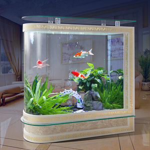 子弹头鱼缸弧型玻璃鱼缸水族箱隔断可定制底滤鱼缸包邮生态免换水