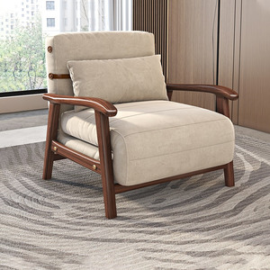 新中式全实木沙发椅折叠两用单人椅休闲躺椅客厅午睡椅多功能沙发