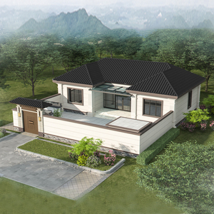 别墅设计图纸一层带院子新中式简约农村自建房全套施工建筑效果图