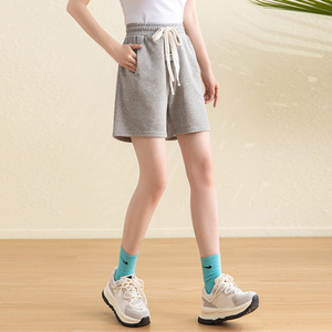 马克华菲女装灰色运动短裤女辣妹宽松直筒五分裤抽绳松紧腰女裤夏