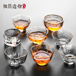 日式描金玻璃小茶杯锤目纹品茗杯手工透明主人杯品茶单杯茶碗酒杯