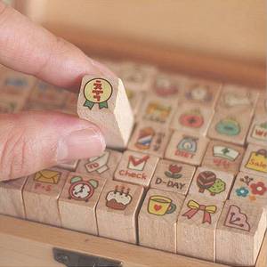 古风木质印章木盒套装40枚复古可爱小动物图章手账装饰素材