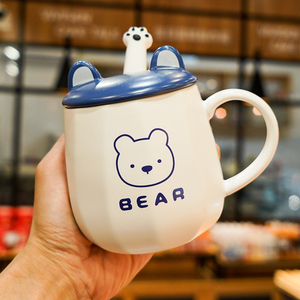 小熊马克杯子带盖带勺子陶瓷喝水杯学生可爱女生ins风高颜值创意