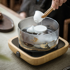玻璃茶洗杯洗电陶炉专用带盖耐高温可煮消毒茶杯碗家用茶杯盛放碗