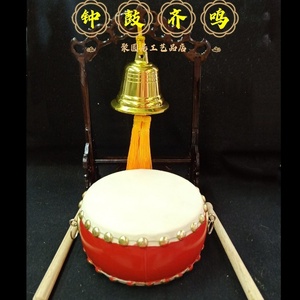 包邮香港大师钟鼓l齐鸣纯铜铃铛钟锣鼓办公室中式摆件钟鼓齐鸣