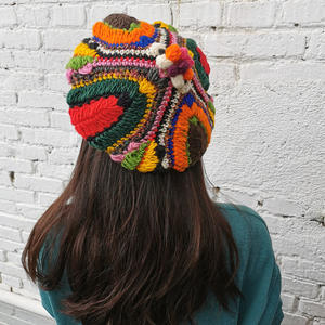 特惠清货中 尼泊尔手工纯羊毛钩织八角帽 嬉皮拼接贝雷帽保暖帽子