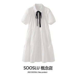 SOOSLU 白色衬衫连衣裙女2023年春夏季新款收腰显瘦短袖蛋糕裙子