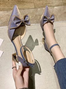 一代佳人一字带高跟鞋女小众设计感不累脚法式蝴蝶结单鞋夏季女鞋
