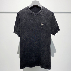 十字架克罗心梵文男女t恤高街潮牌重工水洗情侣宽松休闲短袖上衣