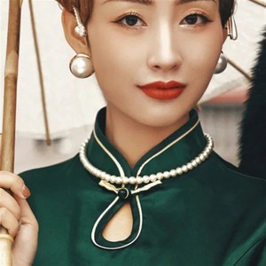 搭配旗袍的链珠项链颈复古拍v照摄影锁骨链配饰品首饰项圈女珍615