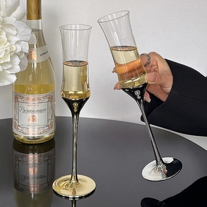高颜值收腰香槟杯高脚电镀气泡杯水晶玻璃红酒杯起泡酒杯送礼结婚