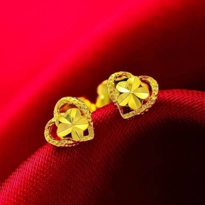 黄金耳钉老凤祥和正品纯金女爱心桃心耳钉999足金耳环送情人礼物