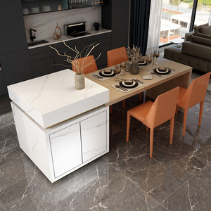 岩板岛台餐桌一体成品意式轻奢现代家用厨房长方形中岛吧台小户型
