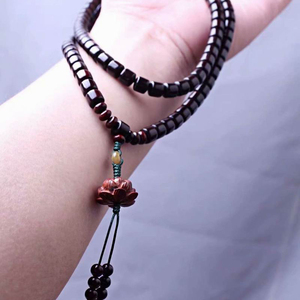 正宗印度小叶紫檀手串男女款7*7桶珠108颗搭配莲花原创老料手链