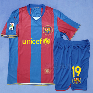 0708巴萨主场短袖足球服套装10号小罗19号梅西50周年纪念复古球衣