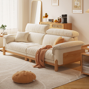 易安亭阁佛山新款日式现代简约原木风布艺沙发客厅小户型实木家具