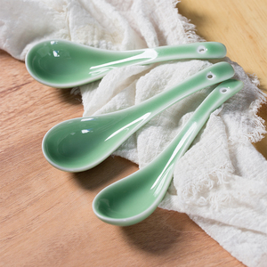 龙泉青瓷汤勺家用中式创意大勺子餐厅陶瓷小汤勺商用长柄汤匙餐具