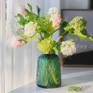 绣球花瓶玻璃透明绣球花放绣球乒乓菊插花摆件绿色祖母绿复古绿