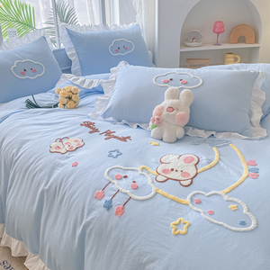 韩式卡通可爱兔纯棉四件套床单床罩公主风少女心全棉被套宿舍床品