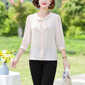 妈妈夏装时尚薄款t恤洋气高贵宽松小衫中老年女装休闲中袖上衣服