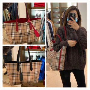 burberry巴宝莉女包双面购物袋博柏利托特包格纹手提tote单肩女包