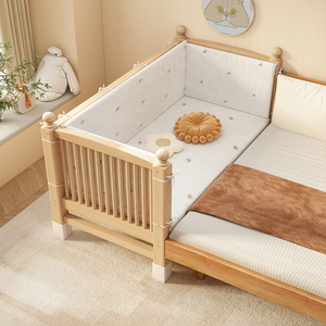 榉木实木儿童拼接床婴儿宝宝床男孩女孩大人可睡加宽床边扩大神器
