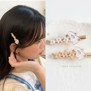 日系少女心樱花兔子发夹刘海夹 学生软妹甜美闪钻发卡边夹鸭嘴夹