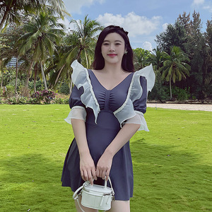 胖女孩大码泳衣加肥女胖mm200斤连体裙式仙女范遮肚显瘦保守泡温