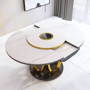 旋转圆桌轻转盘可伸缩可扩大奢岩板小户型拉伸餐桌可调节多功能.