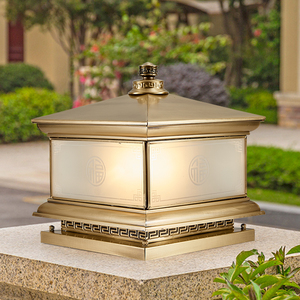 新中式柱头灯太阳能接电两用户外防水花园别墅大门围墙庭院灯全铜