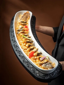 鱼盘一米盘子密胺长条带鱼盘中式餐厅刀鱼鳗鱼盘子高级感特色餐具