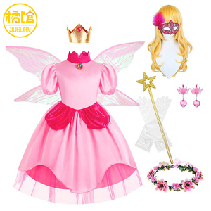 儿童超级玛丽马里奥粉色桃子碧琪公主cosplay连衣裙Peach游戏服装