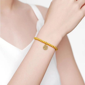 老凤祥黄金999手链女两世欢莲蓬24k金福牌手工小金珠精品新款手串