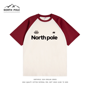North Pole复古撞色插肩袖圆领T恤女2024夏季新款学院风纯棉短袖