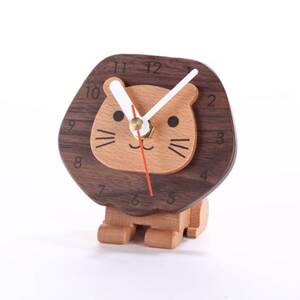 台湾木匠兄妹木质法兰狮座钟可爱小狮子台钟时钟创意桌面摆件礼物