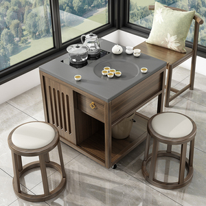 实木茶桌家用小茶台储物小型阳台客厅功夫茶桌新中式茶桌椅可移动